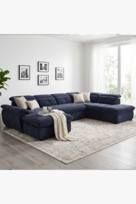 Großes U-förmiges Sofa mit Schlaffunktion und Stauraum